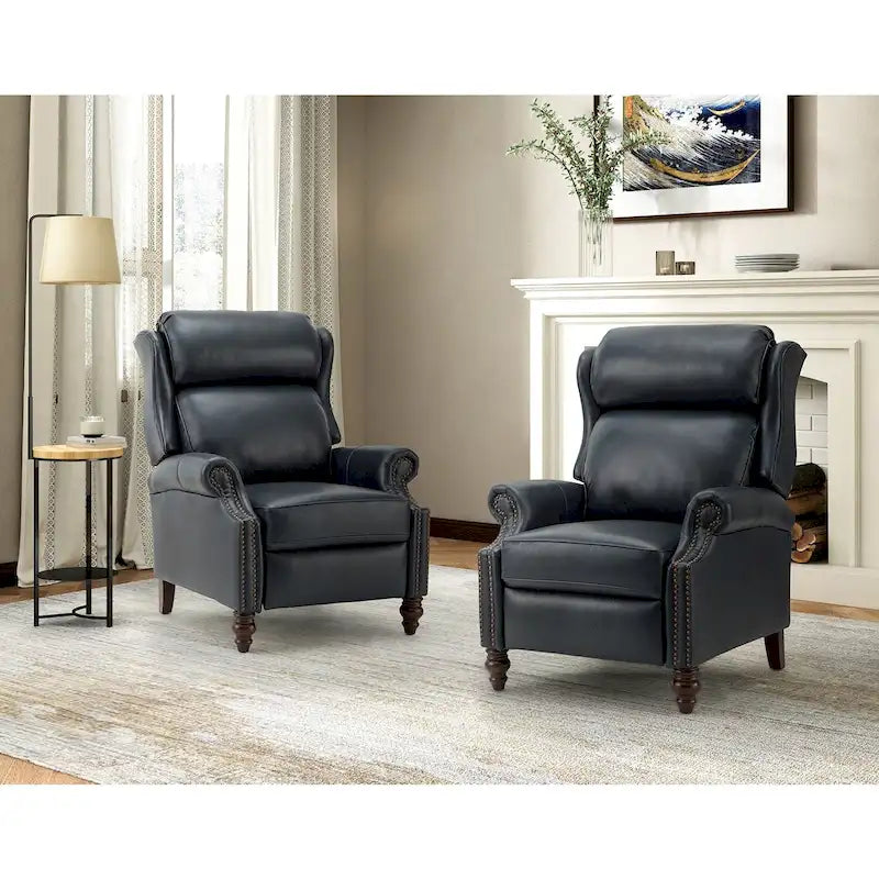 Poltrona reclinabile moderna in vera pelle con finiture a borchie, set da 2