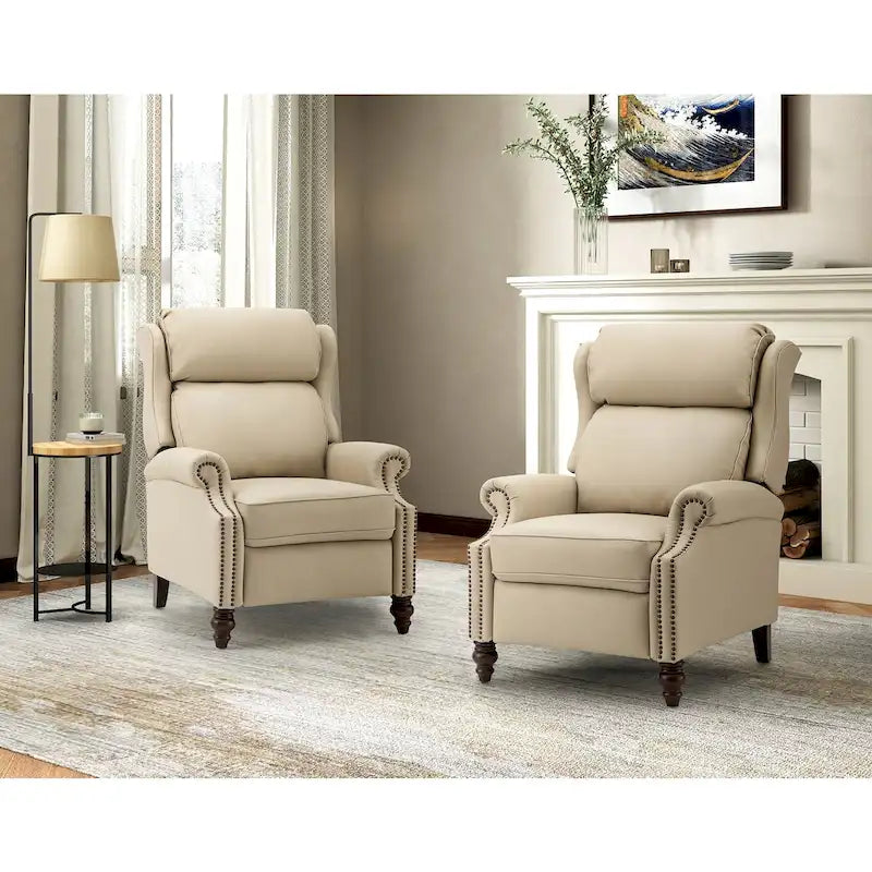 Poltrona reclinabile moderna in vera pelle con finiture a borchie, set da 2