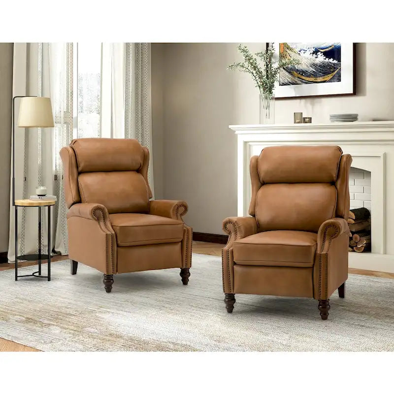 Poltrona reclinabile moderna in vera pelle con finiture a borchie, set da 2