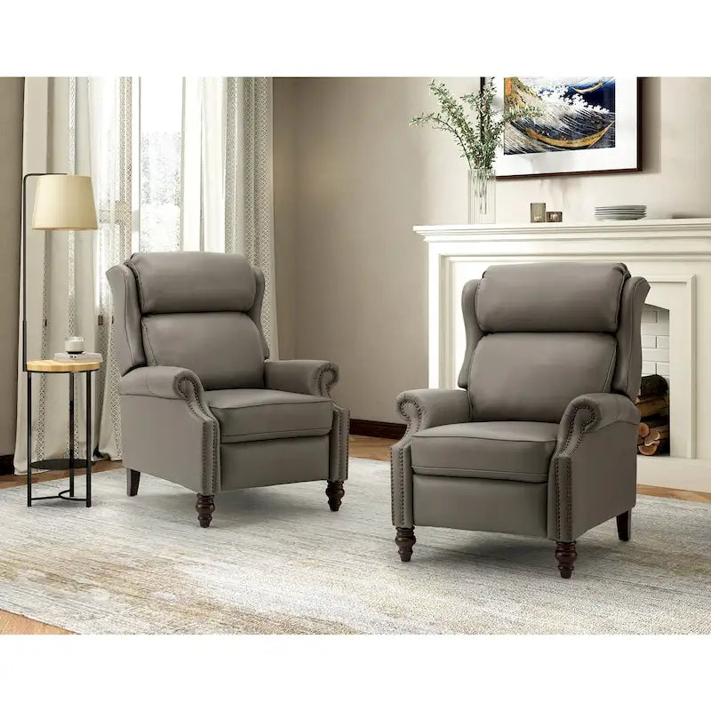Poltrona reclinabile moderna in vera pelle con finiture a borchie, set da 2