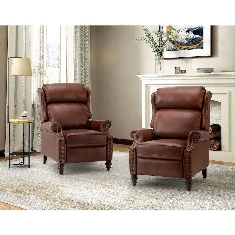 Poltrona reclinabile moderna in vera pelle con finiture a borchie, set da 2