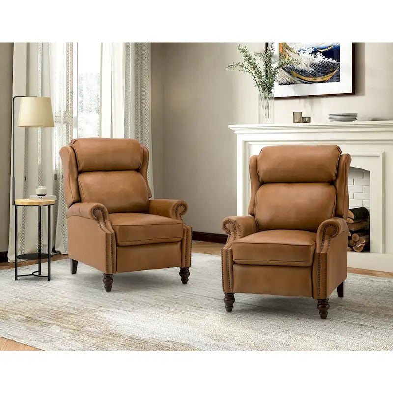 Noemon Modern Genuine Leather Recliner with Nailhead Trims Set of 2 by HULALA HOME
