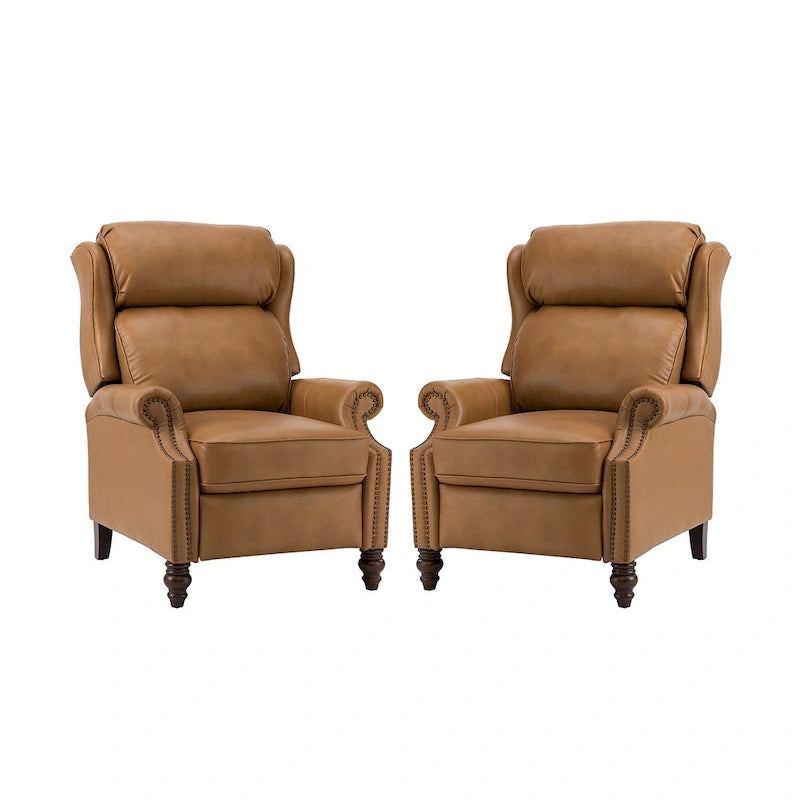 Poltrona reclinabile moderna in vera pelle con finiture a borchie, set da 2