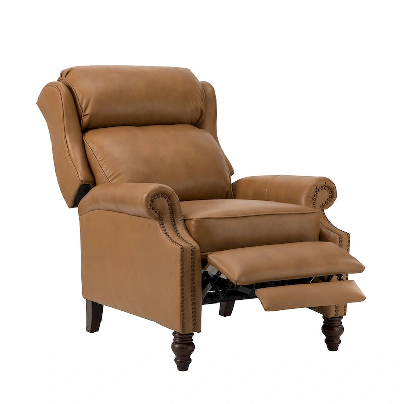 Poltrona reclinabile moderna in vera pelle con finiture a borchie, set da 2