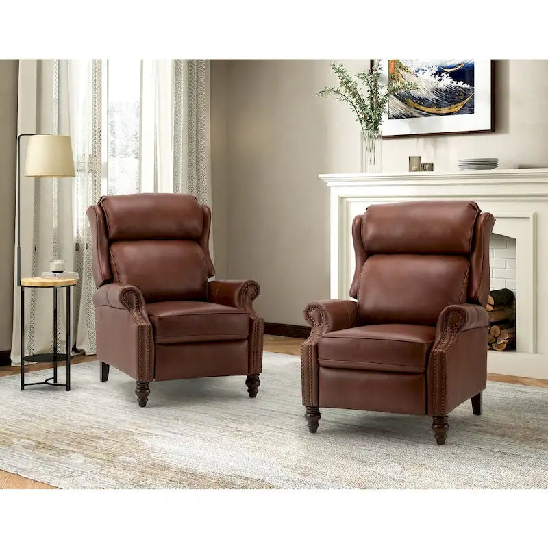 Modern Genuine Leather Recliner with Nailhead Trims Set of 2