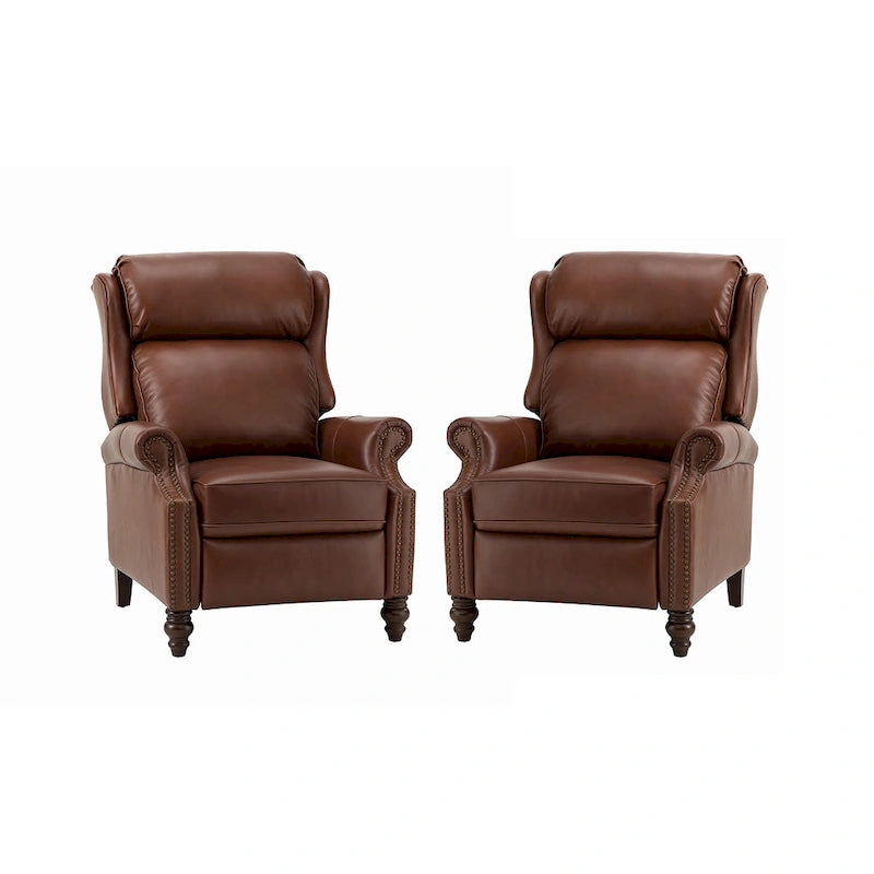 Modern Genuine Leather Recliner with Nailhead Trims Set of 2