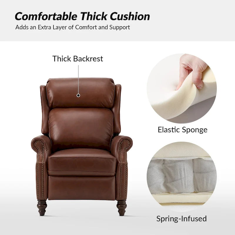 Modern Genuine Leather Recliner with Nailhead Trims Set of 2