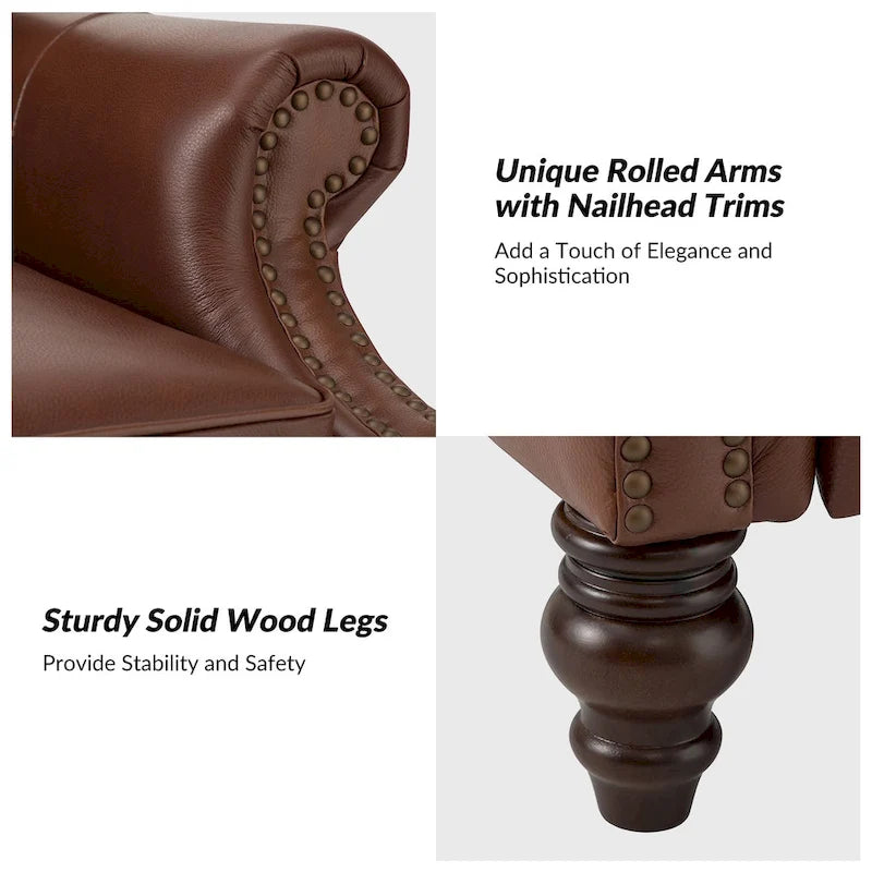 Modern Genuine Leather Recliner with Nailhead Trims Set of 2