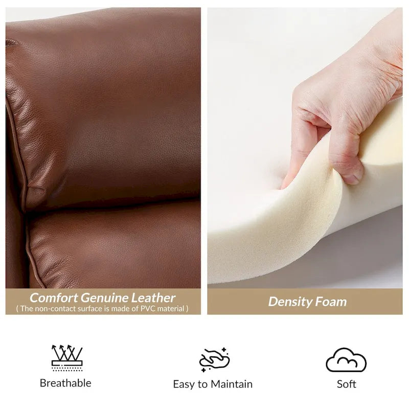 Modern Genuine Leather Recliner with Nailhead Trims Set of 2
