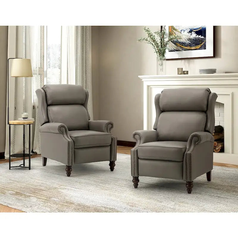 Modern Genuine Leather Recliner with Nailhead Trims Set of 2