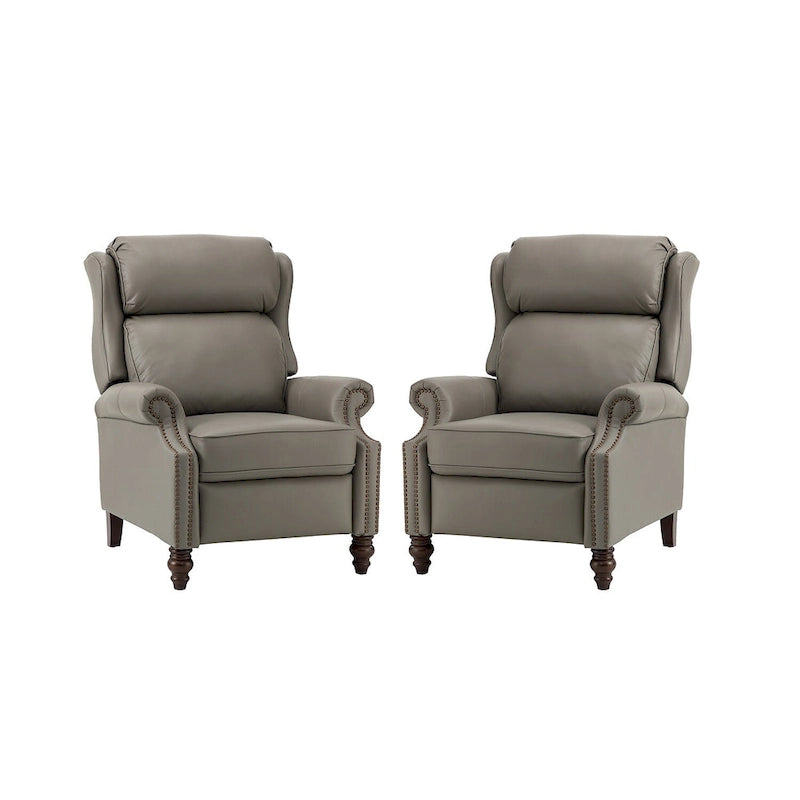 Modern Genuine Leather Recliner with Nailhead Trims Set of 2