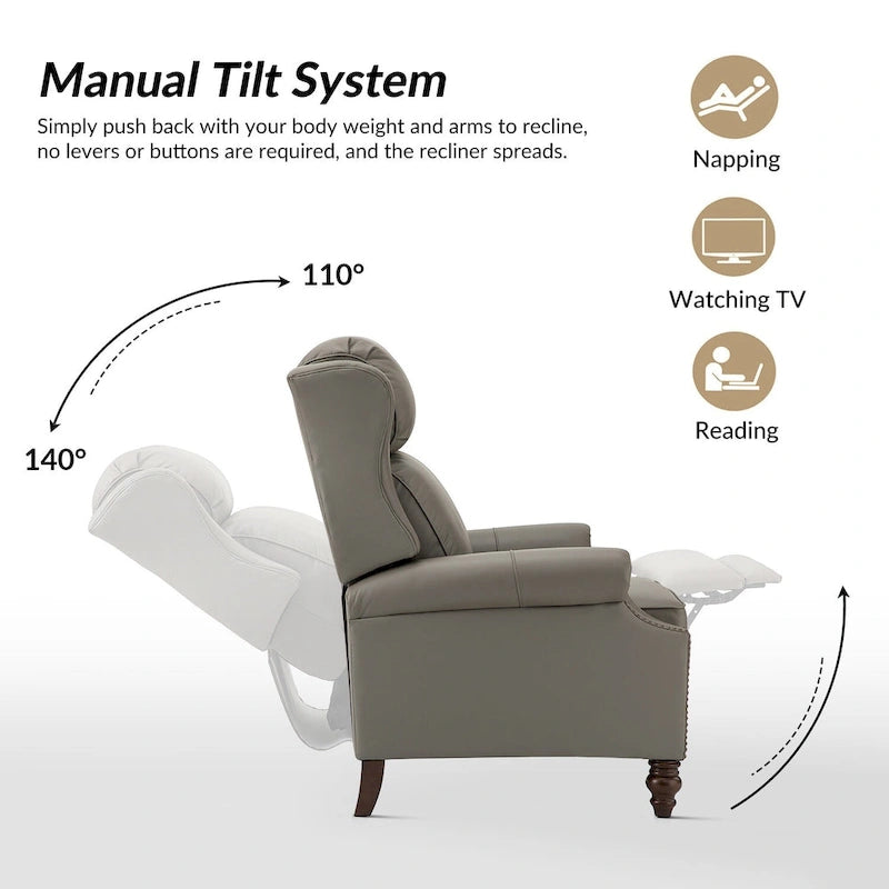 Modern Genuine Leather Recliner with Nailhead Trims Set of 2