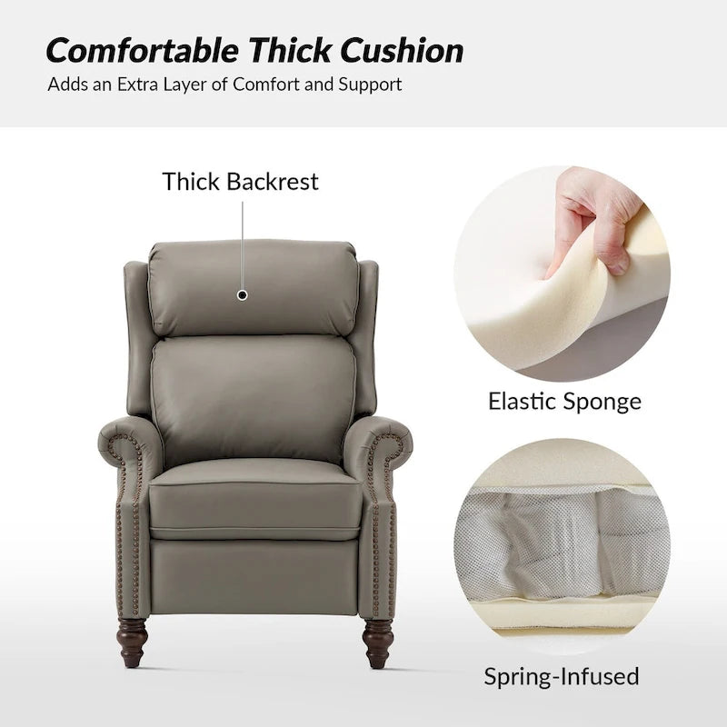 Modern Genuine Leather Recliner with Nailhead Trims Set of 2