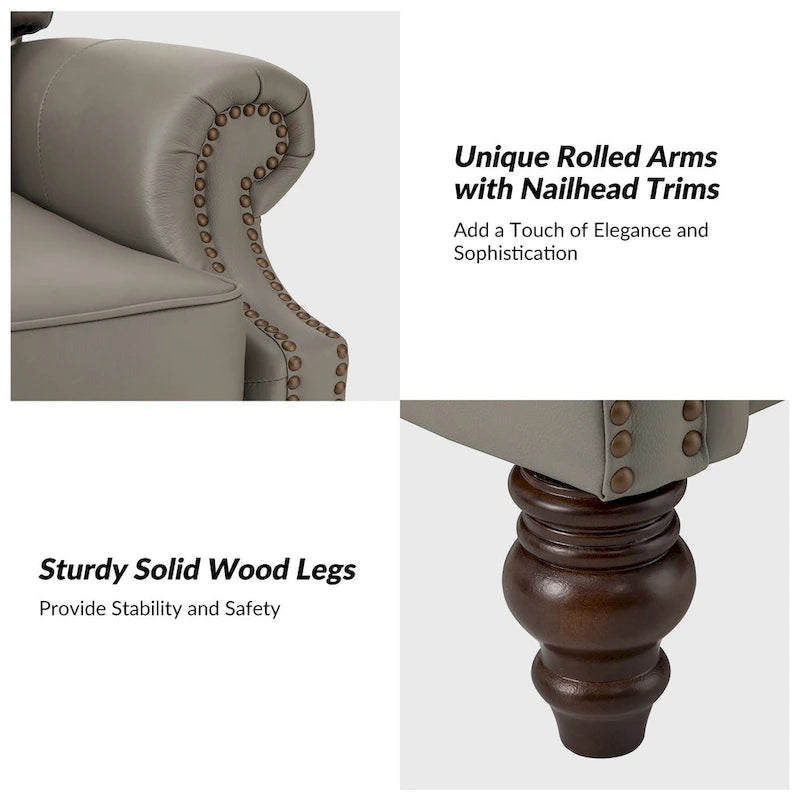 Modern Genuine Leather Recliner with Nailhead Trims Set of 2