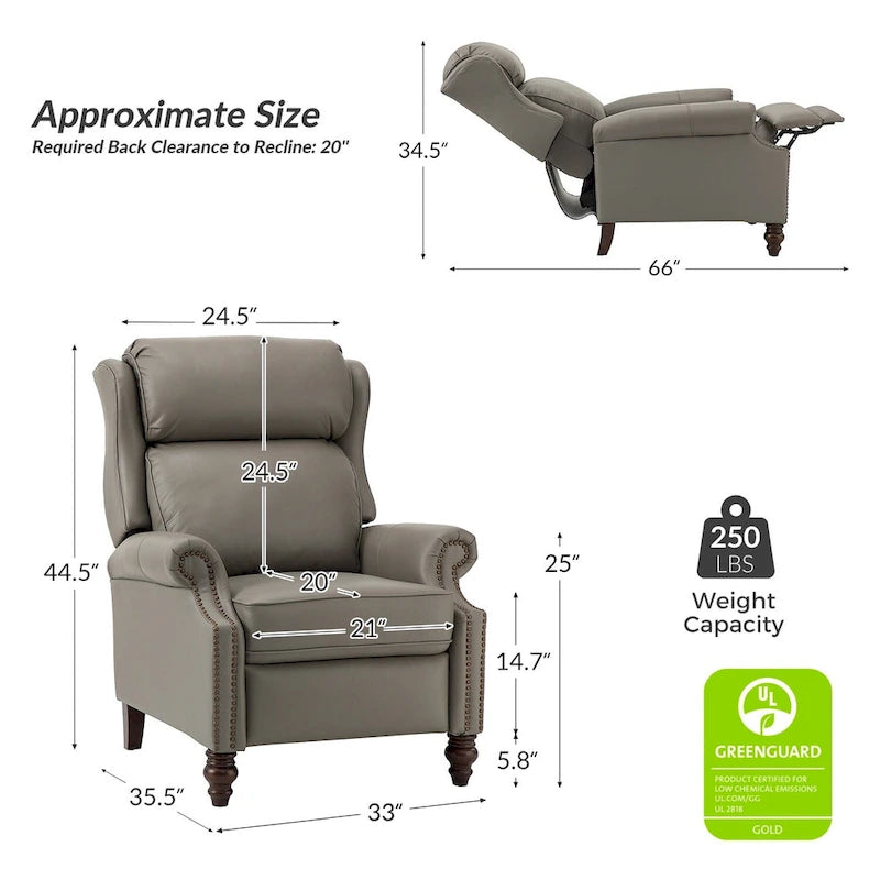 Modern Genuine Leather Recliner with Nailhead Trims Set of 2