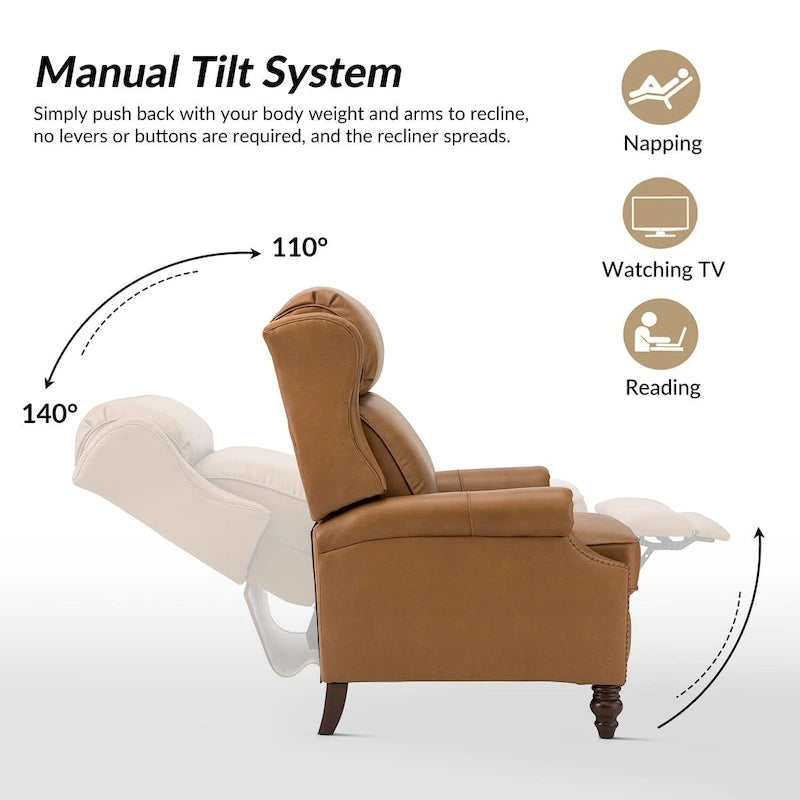 Modern Genuine Leather Recliner with Nailhead Trims Set of 2