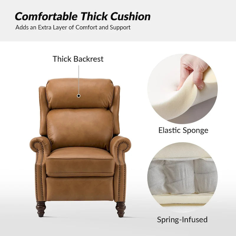 Modern Genuine Leather Recliner with Nailhead Trims Set of 2