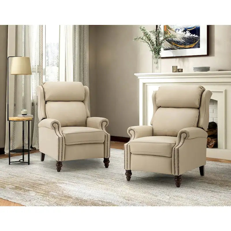 Modern Genuine Leather Recliner with Nailhead Trims Set of 2