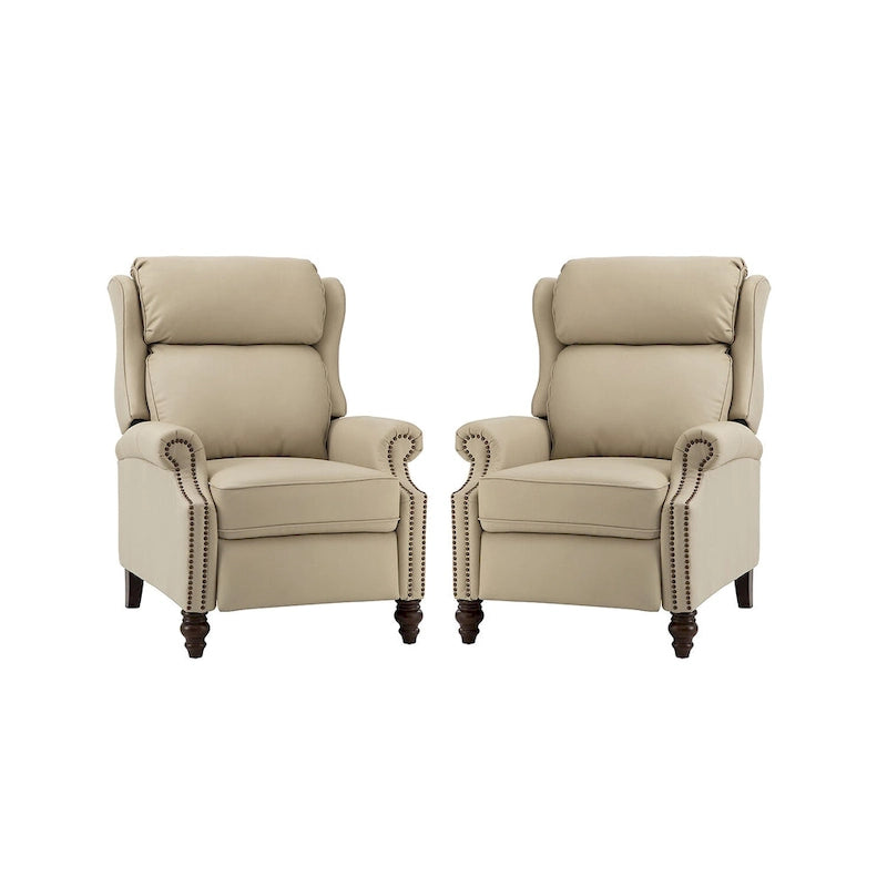 Modern Genuine Leather Recliner with Nailhead Trims Set of 2