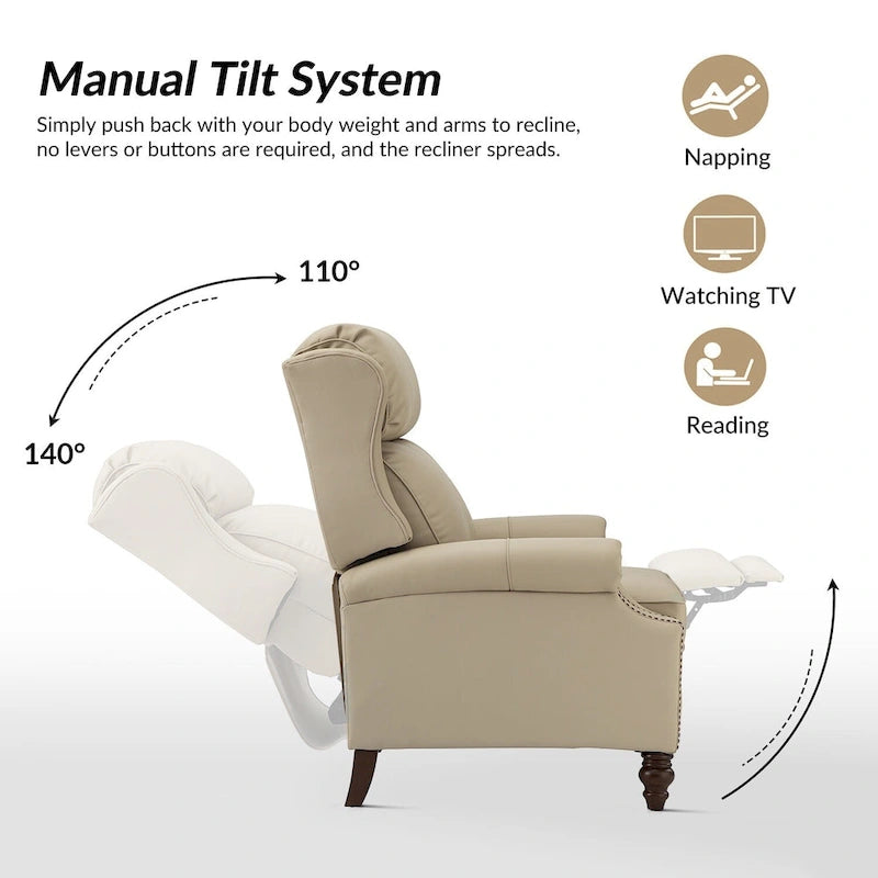 Modern Genuine Leather Recliner with Nailhead Trims Set of 2