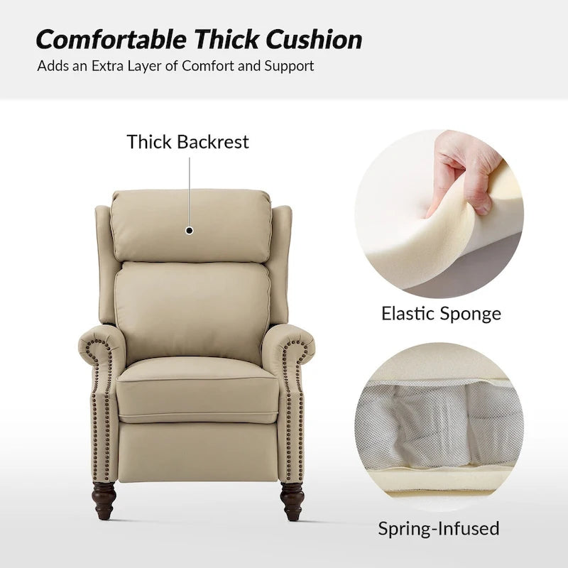Modern Genuine Leather Recliner with Nailhead Trims Set of 2