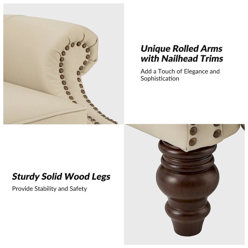 Modern Genuine Leather Recliner with Nailhead Trims Set of 2