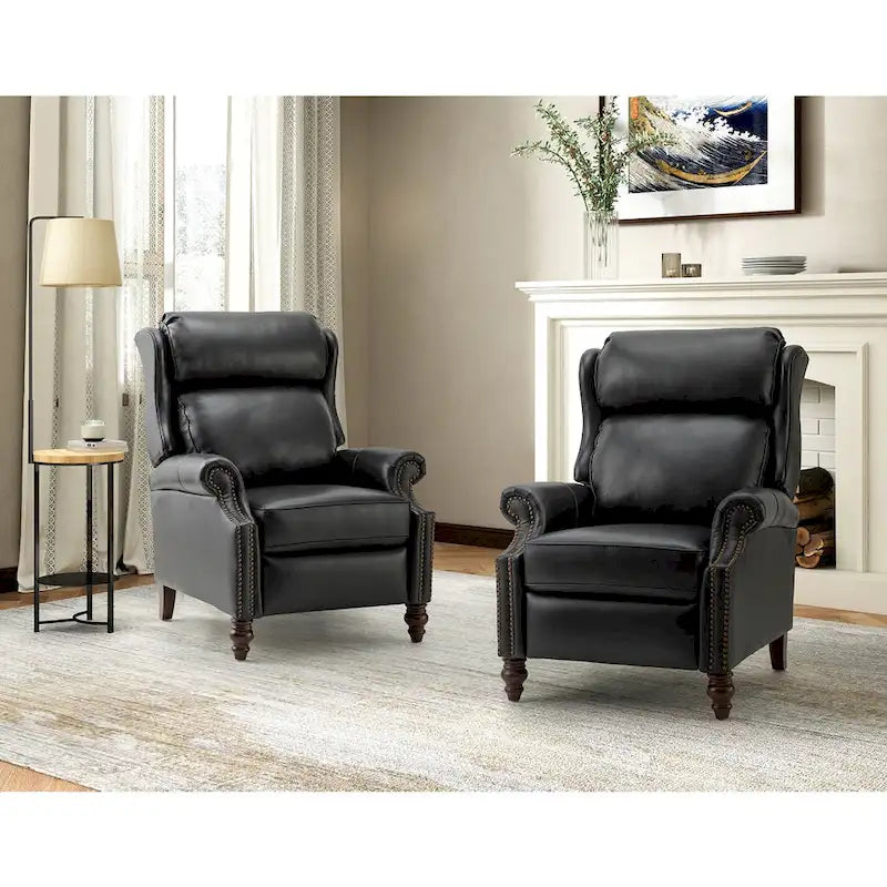 Modern Genuine Leather Recliner with Nailhead Trims Set of 2