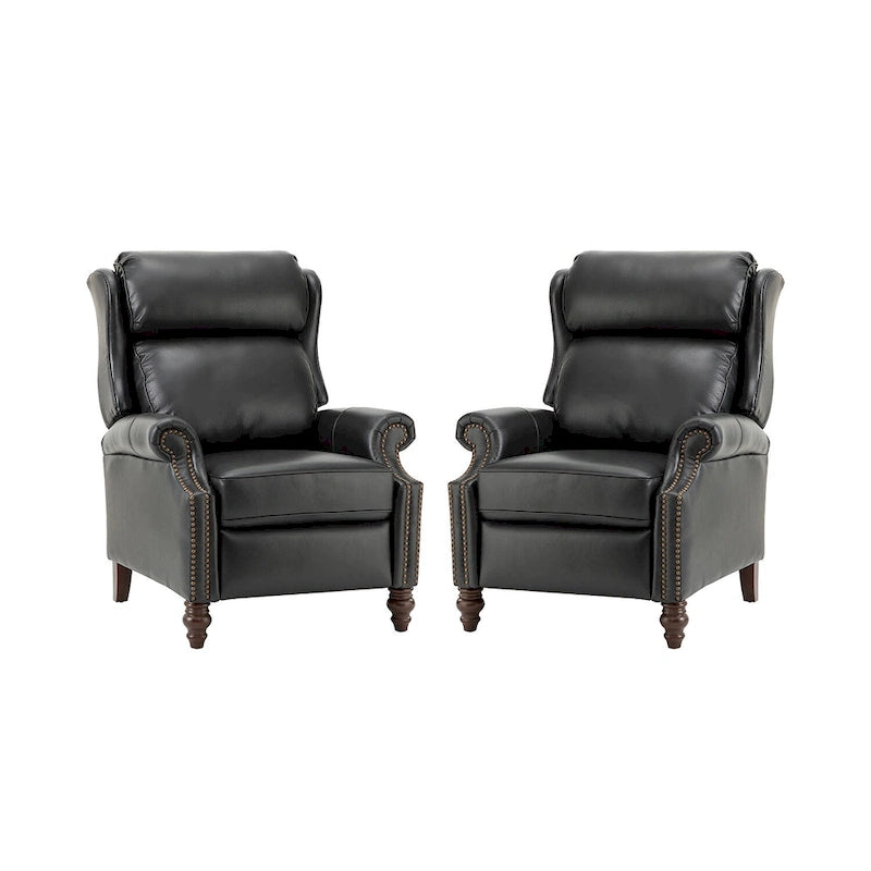 Modern Genuine Leather Recliner with Nailhead Trims Set of 2