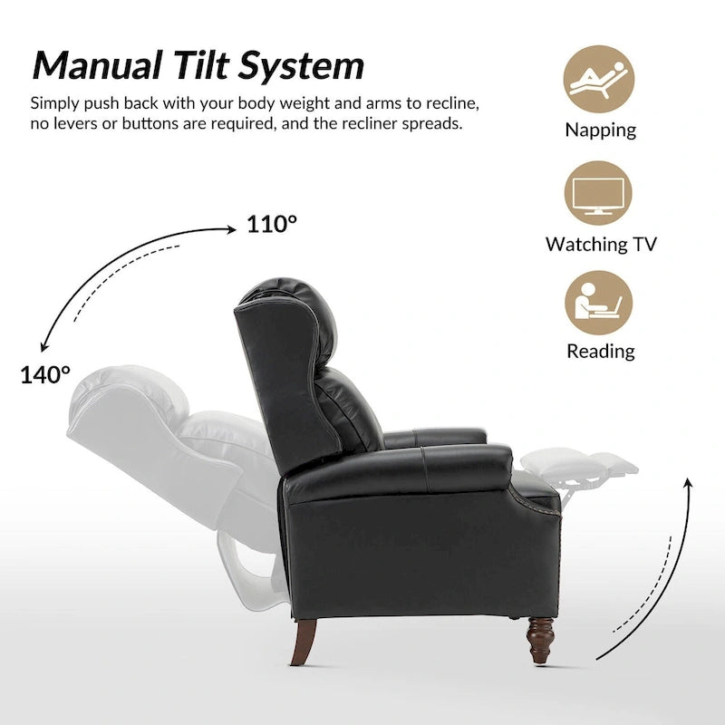 Modern Genuine Leather Recliner with Nailhead Trims Set of 2