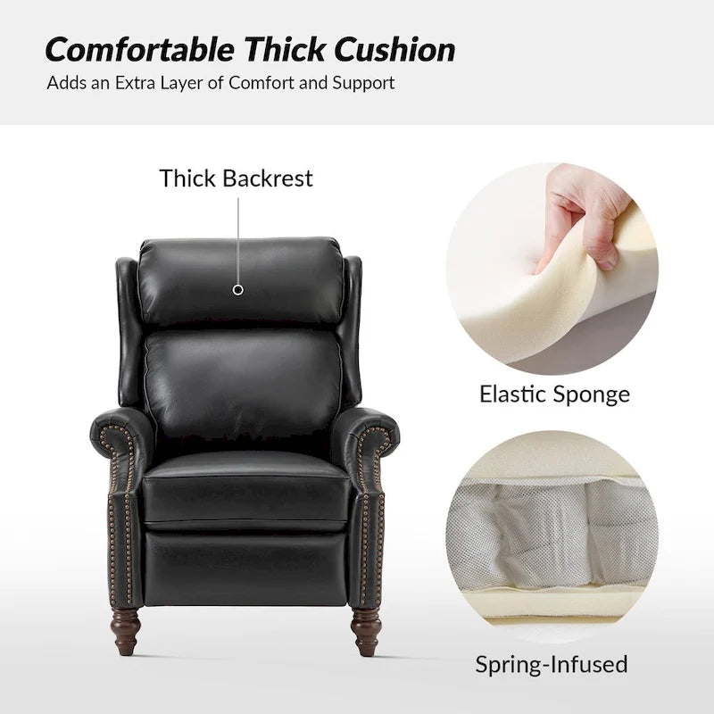 Modern Genuine Leather Recliner with Nailhead Trims Set of 2