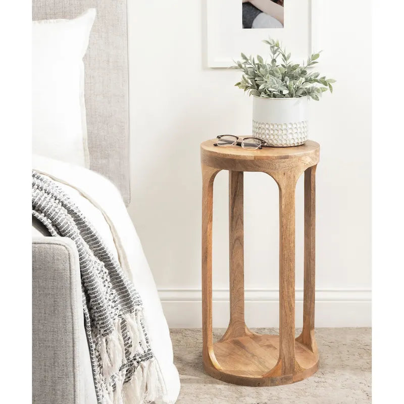 Wood Drink Table, Sturdy Solid Wood Accent Table, Perfect for Holding Drinks & Decor