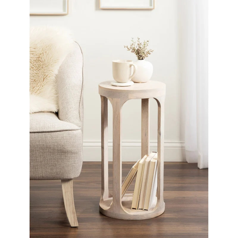 Wood Drink Table, Sturdy Solid Wood Accent Table, Perfect for Holding Drinks & Decor