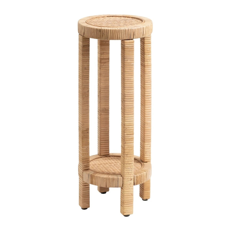 Rattan Drink Table, Boho Small Side Table, Compact Design for Sofa & Patio Corner