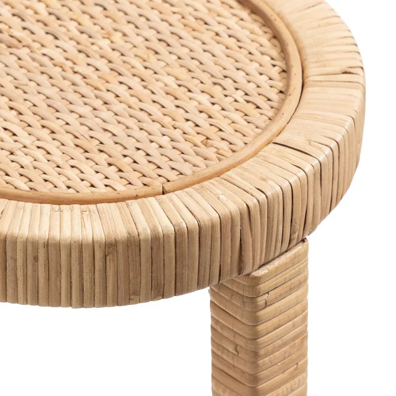Rattan Drink Table, Boho Small Side Table, Compact Design for Sofa & Patio Corner