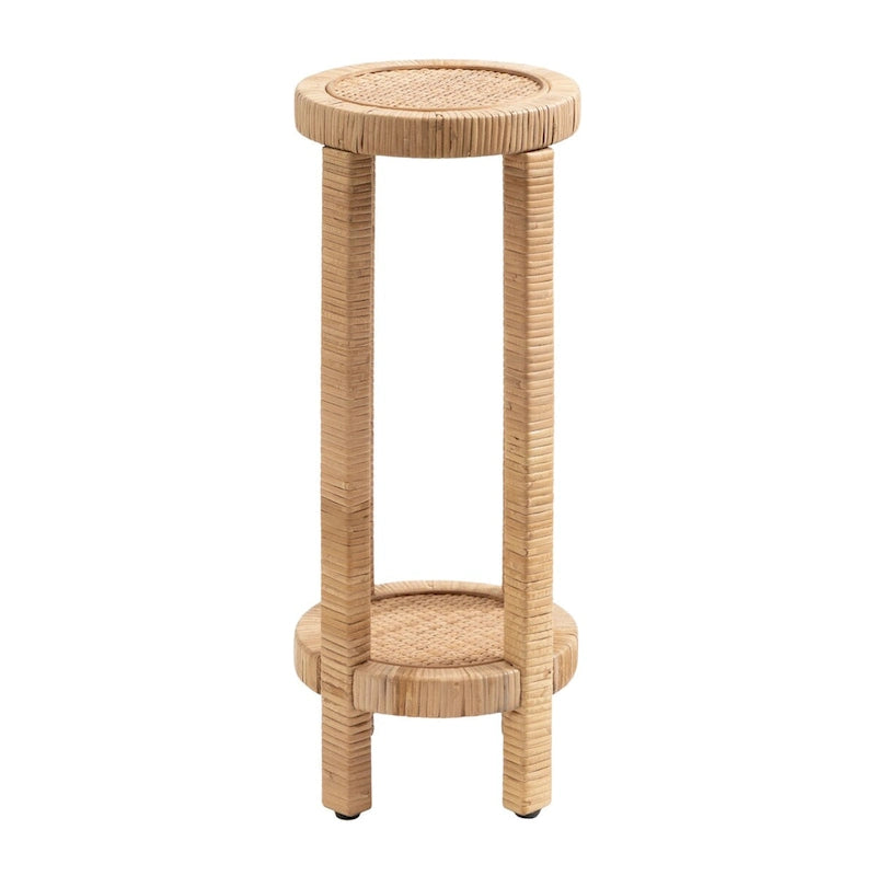Rattan Drink Table, Boho Small Side Table, Compact Design for Sofa & Patio Corner