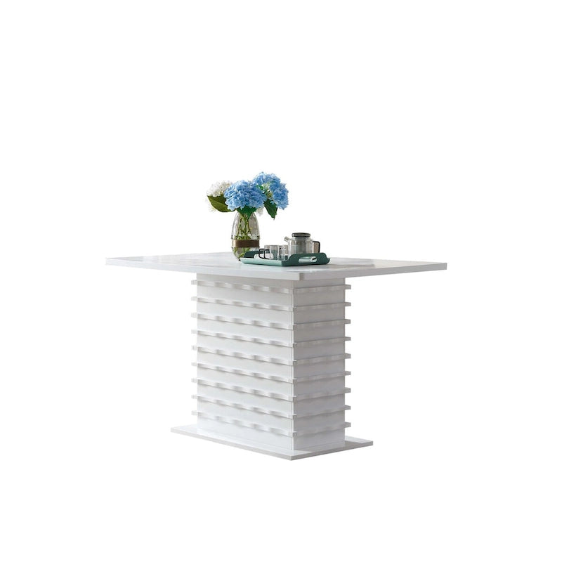 Tavolo da cucina e sala da pranzo in legno con piedistallo e design ondulato, bianco