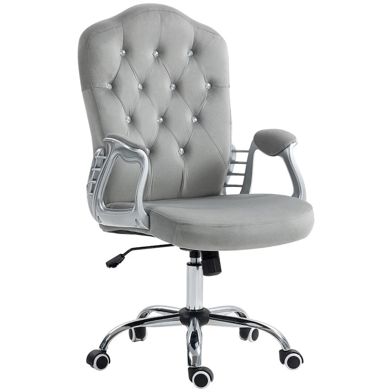 Vinsetto Home Office Chair,Velvet Computer Chair,Button Tufted Desk Chair with Swivel Wheels,Adjustable Height,and Tilt Function