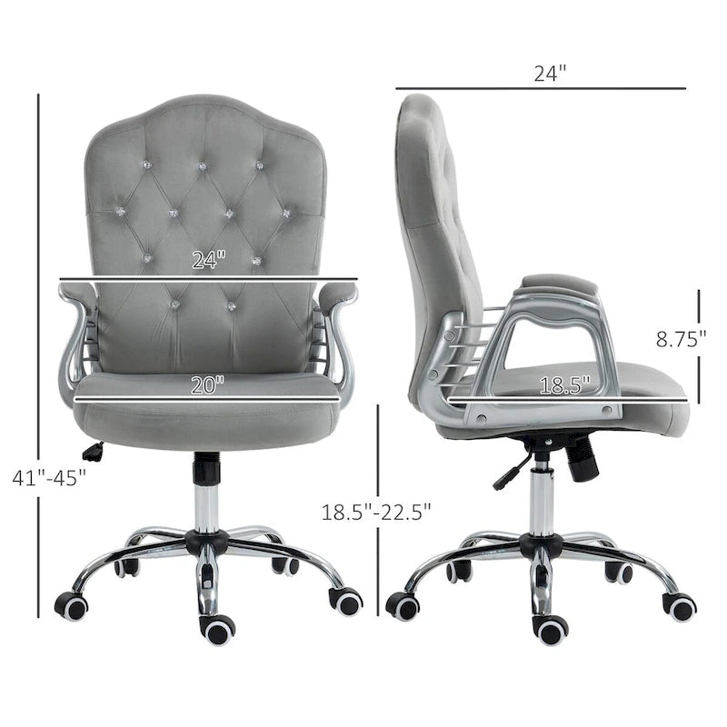 Home Office Chair,Velvet Computer Chair,Button Tufted Desk Chair with Swivel Wheels,Adjustable Height,and Tilt Function