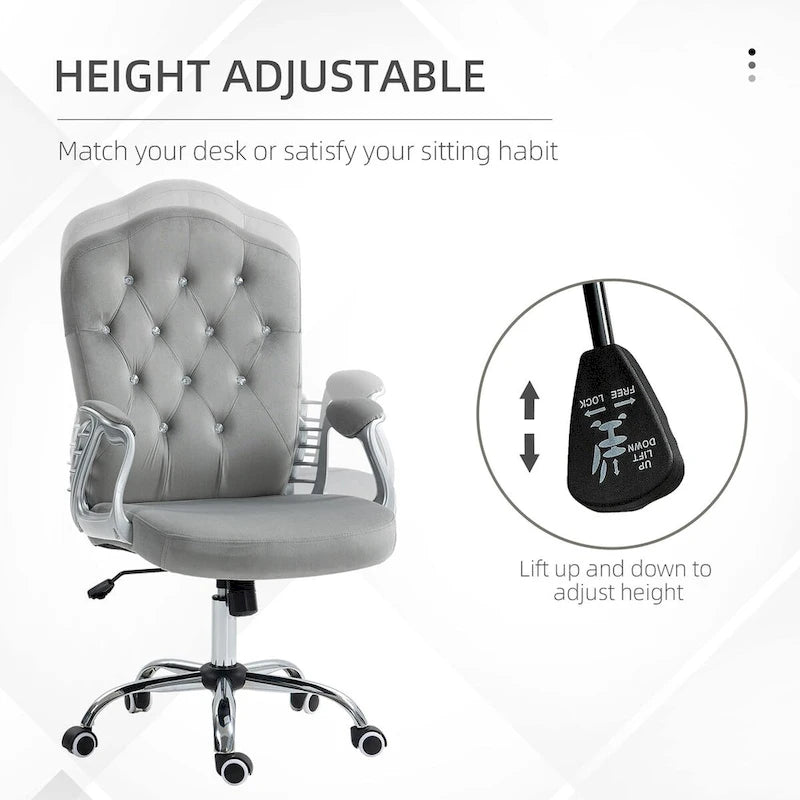 Home Office Chair,Velvet Computer Chair,Button Tufted Desk Chair with Swivel Wheels,Adjustable Height,and Tilt Function