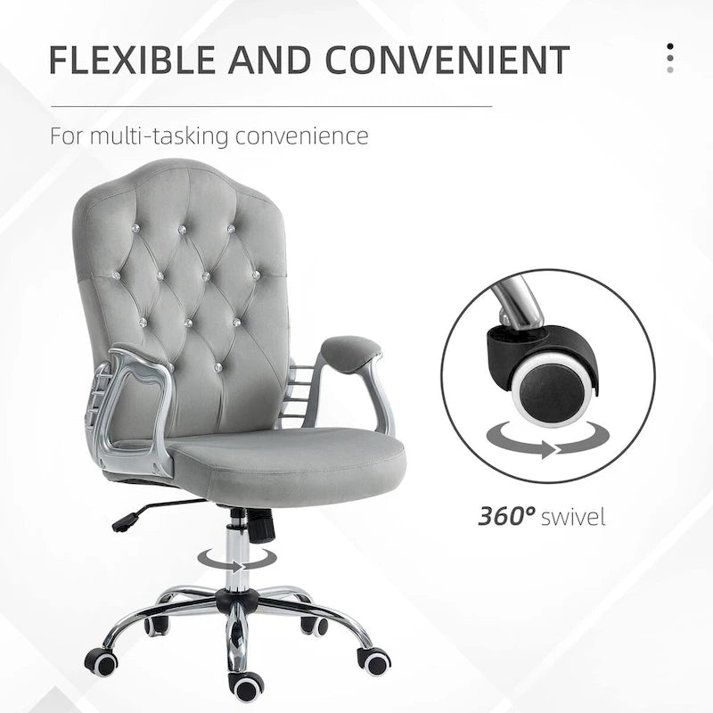 Home Office Chair,Velvet Computer Chair,Button Tufted Desk Chair with Swivel Wheels,Adjustable Height,and Tilt Function