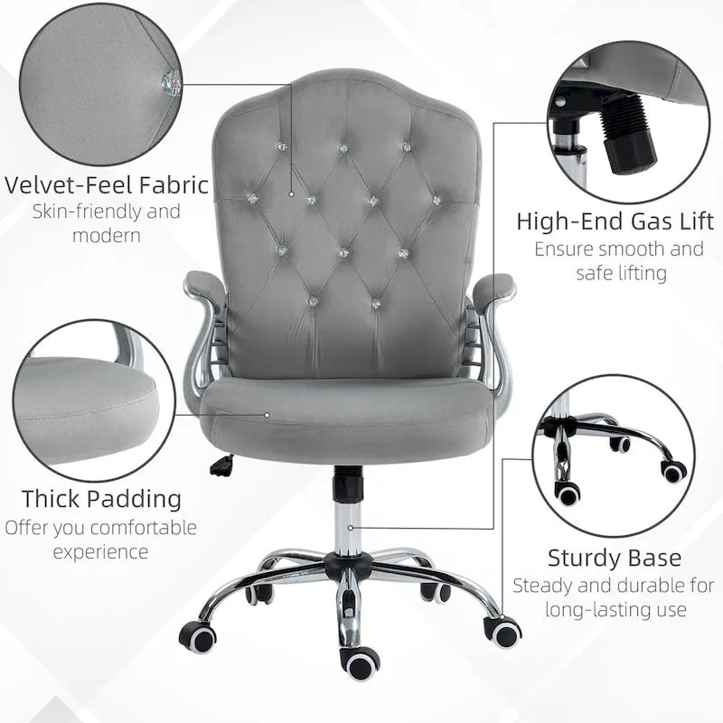 Home Office Chair,Velvet Computer Chair,Button Tufted Desk Chair with Swivel Wheels,Adjustable Height,and Tilt Function