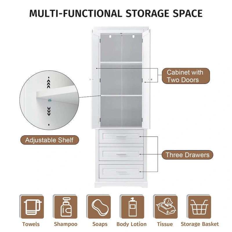 Tall Storage Cabinet with Drawers for Bathroom/Office