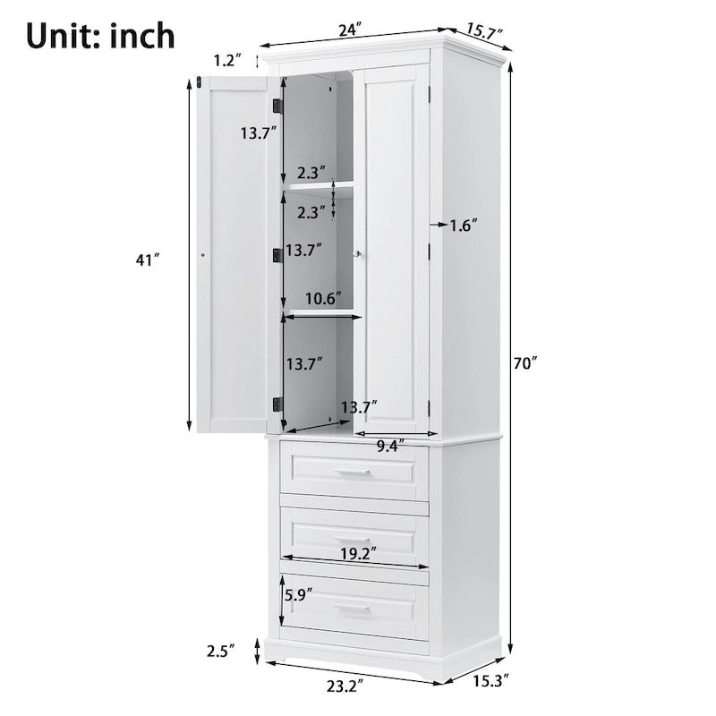 Tall Storage Cabinet with Drawers for Bathroom/Office