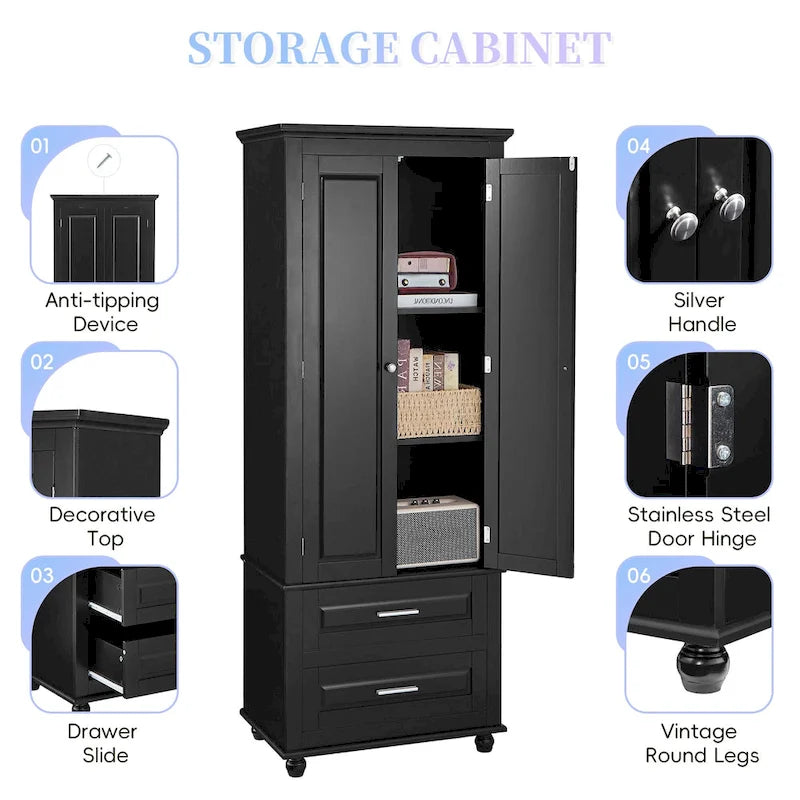 Tall Storage Cabinet with Drawers for Bathroom/Office