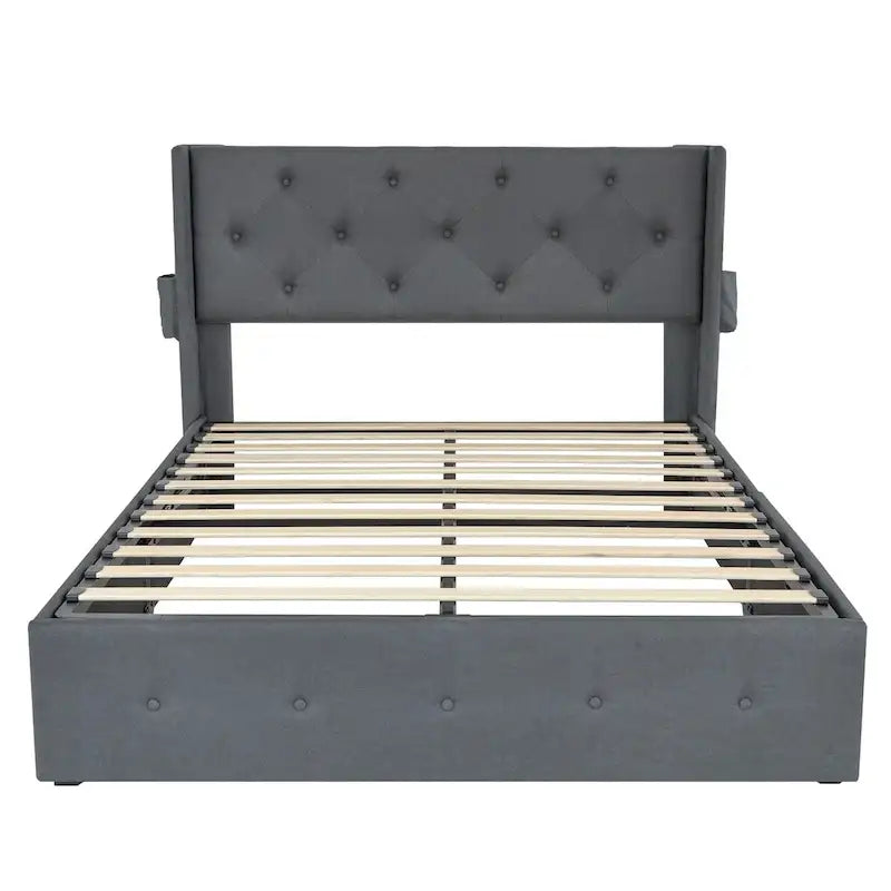 Struttura letto matrimoniale con contenitore a sollevamento a gas e porte USB