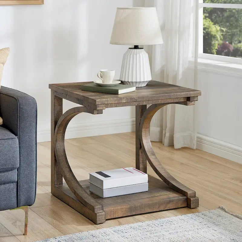 Unique Solid Wood Coffee Table with Storage Shelf