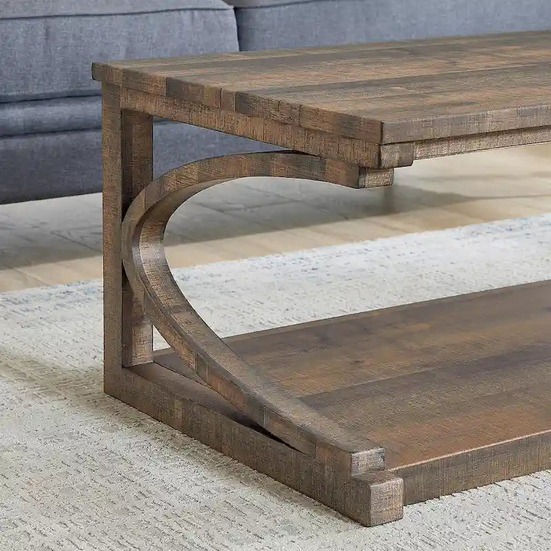 Tavolino da salotto unico in legno massello con ripiano contenitore