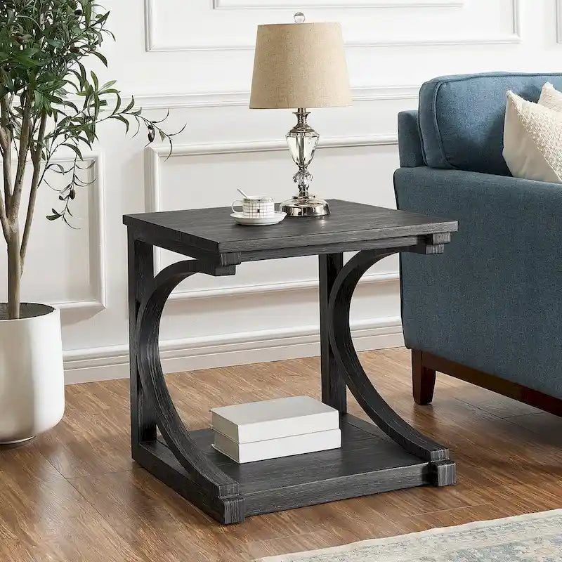 Unique Solid Wood Coffee Table with Storage Shelf