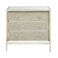 Cassettiera in legno con pannello frontale imbottito, 3 cassetti, piano a specchio e maniglie ad anello - Beige
