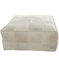 Leather Low Profile Square Pouf with Patchwork Design - Brown, Gray or Dark Brown